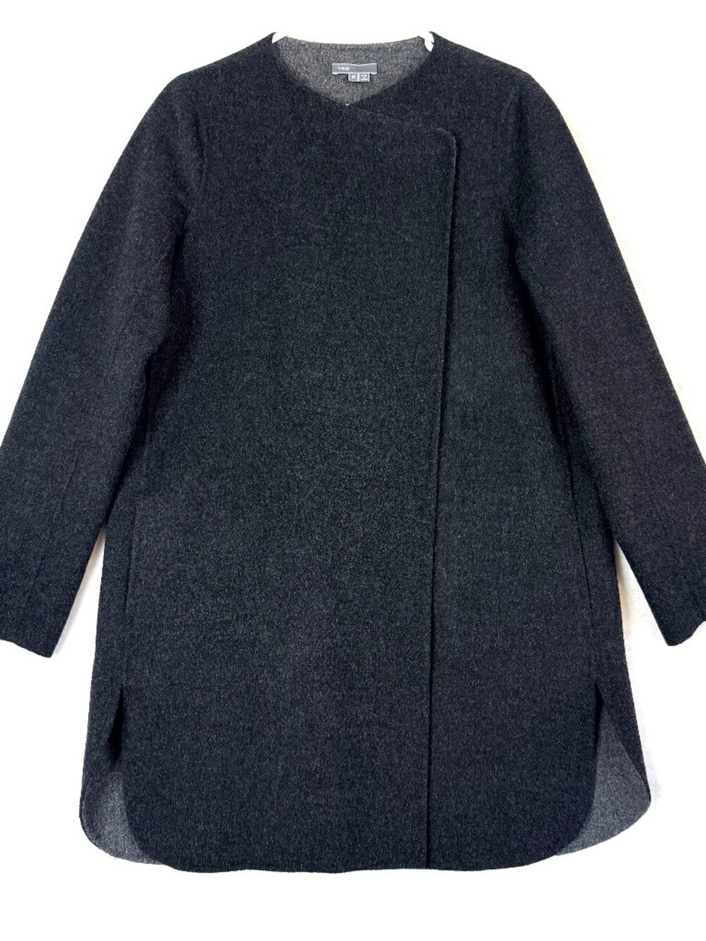 VINCE Wool Blend Minimalist Office Pockets Snap Two Tone Longline Coat Womens M